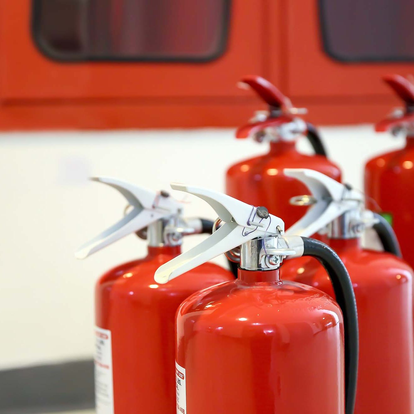 Red fire extinguishers tank in the fire control room for safety and fire prevention